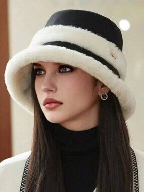 Fuzzy Faux Fur Bucket Hat Black